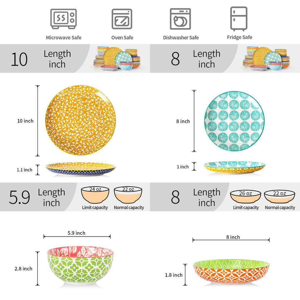 Ceramic Plates and Bowls Sets, 32 Pieces Dinnerware Sets for 8, Scratch Resistant Dish Set for family