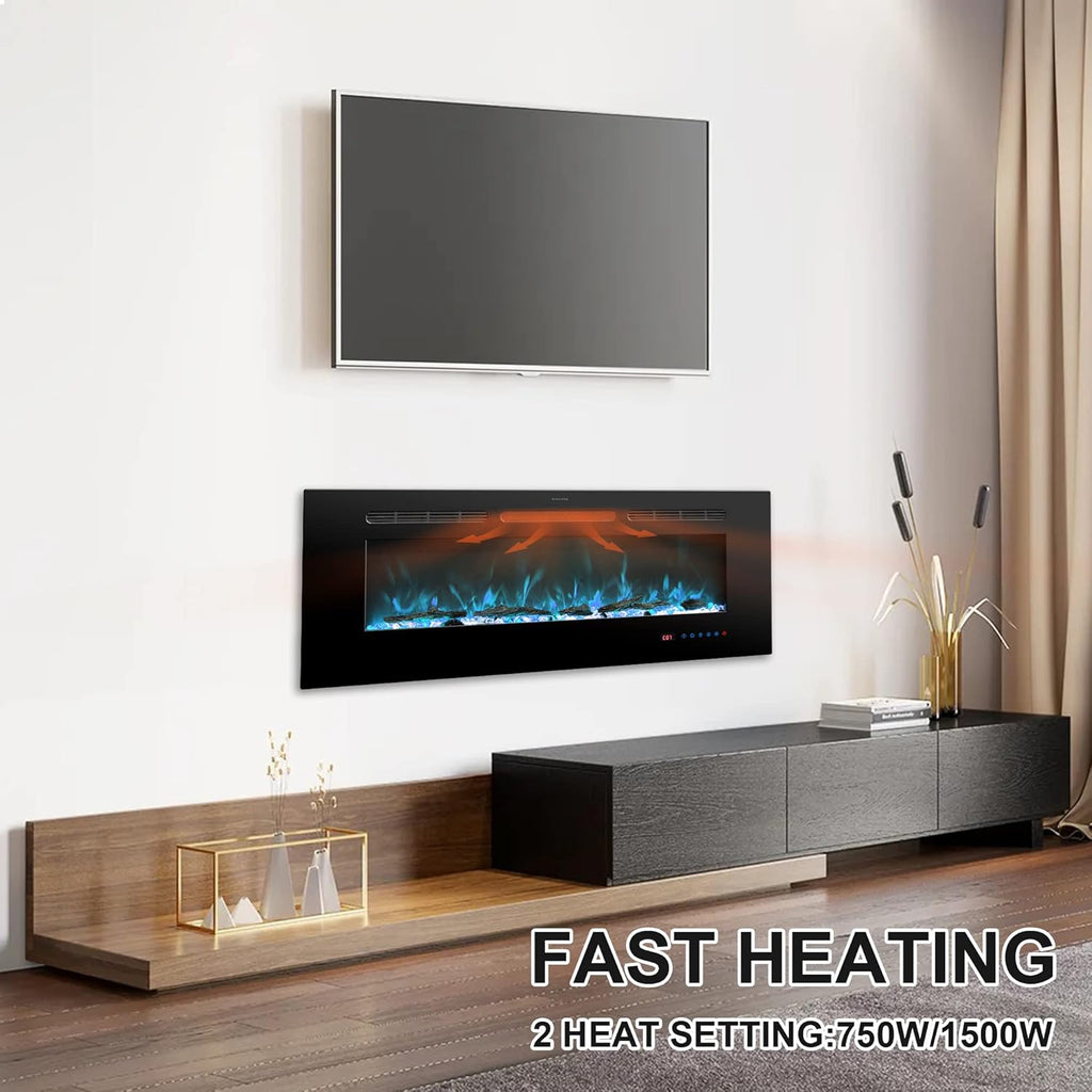 48 Inches Electric Fireplace Inserts, Recessed and Wall Mounted Fireplace Heater for Indoor Use with Remote Control