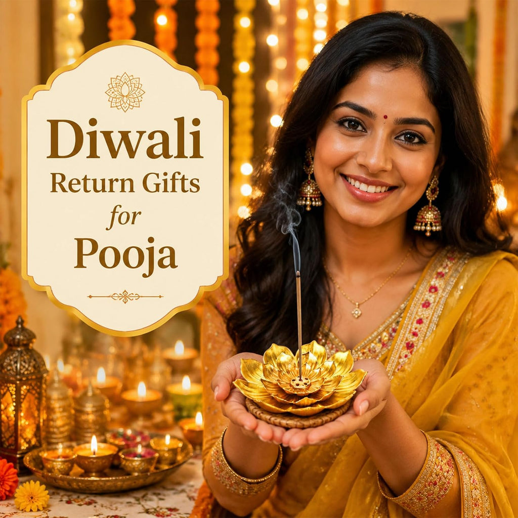 Set Lotus Incense Holder with Golden Lotus Accents for Diwali Return Gifts(3.15 in), Indian Pooja Return Gifts - Set of 12