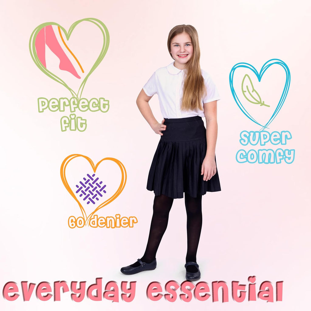 Girls Opaque Microfiber Tights Pairs Black White or Colored Nylon Stockings for Kids - ballet footed tights