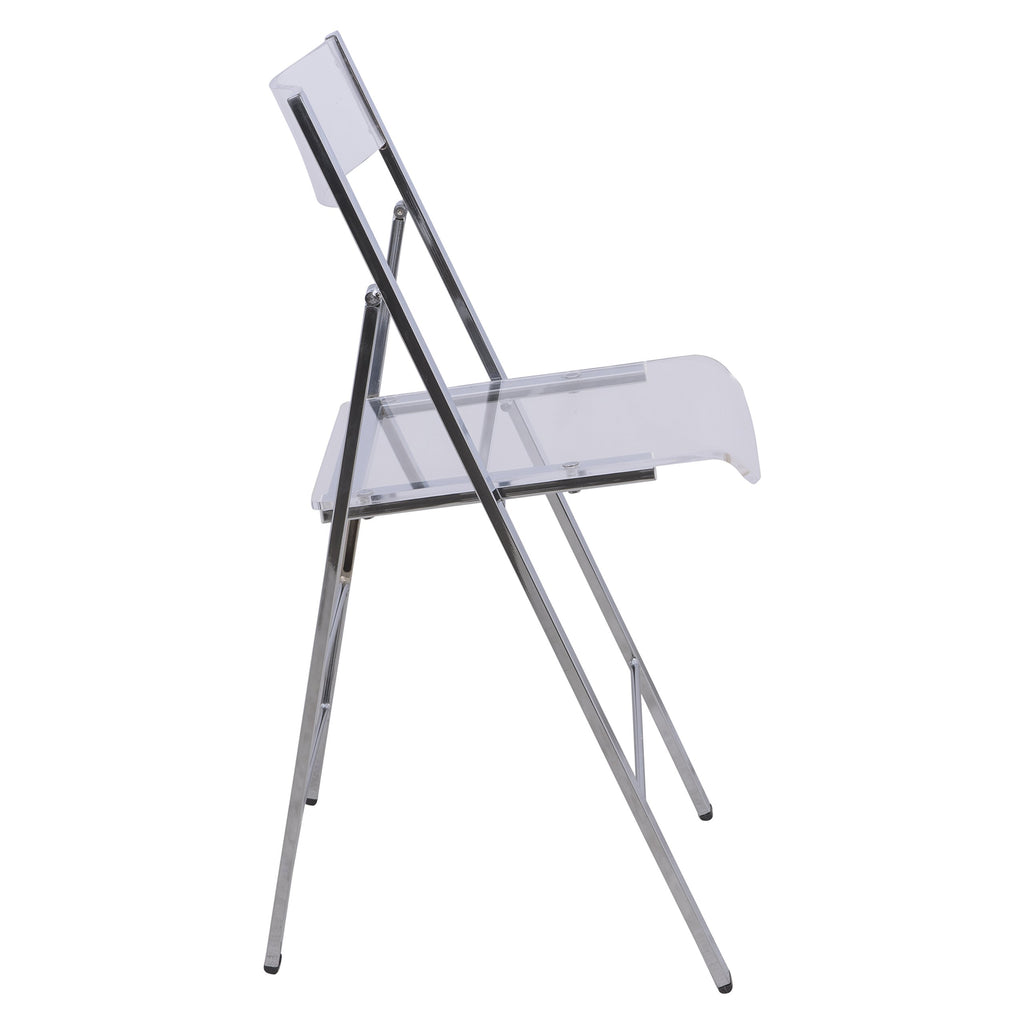 Transparent Acrylic Folding Chair, Lightweight Iron Chrome Base, Comfortable Clear Desk Chair, No Assembly Needed