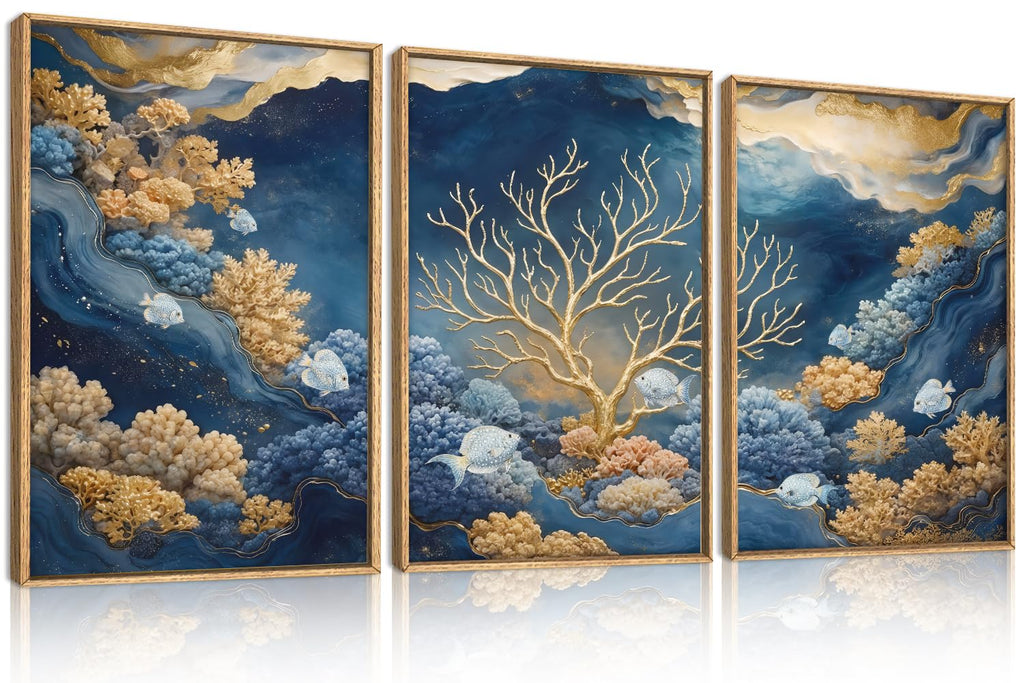 Large Blue Underwater Framed Canvas Wall Art -16"x24"x3