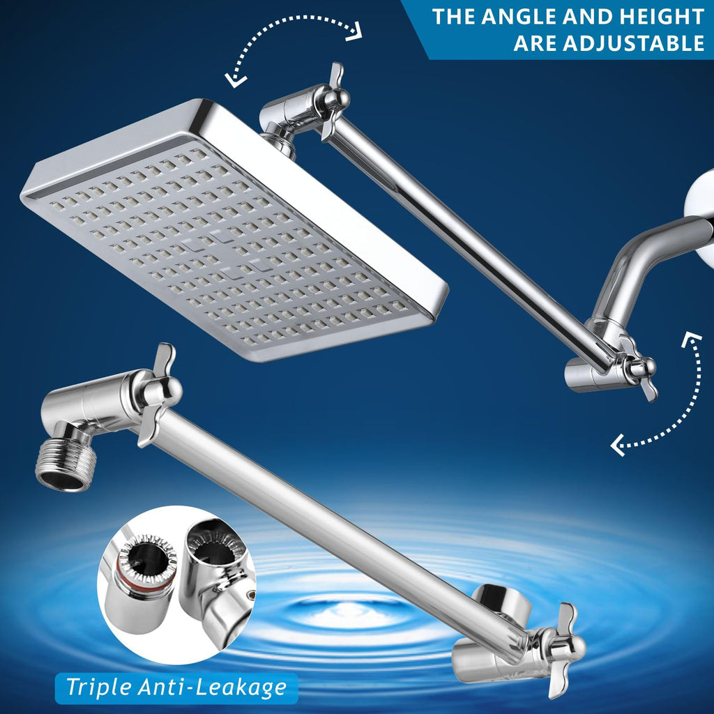 High Pressure Rain Shower Head with 11'' Extension Arm - High Flow Rainfall Showerhead - Luxury Modern Look