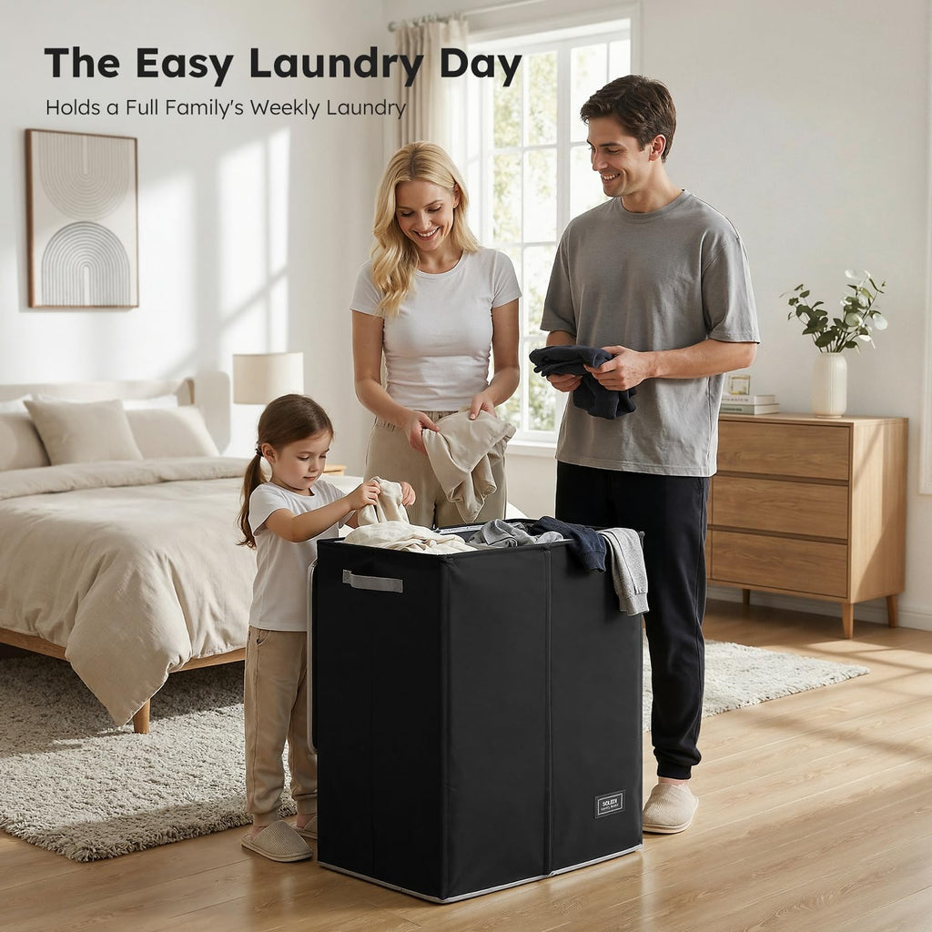 Double Laundry Hamper with Lid and Removable Laundry Bags,Divided Laundry Bin - Large Clothes Hamper 2 Section