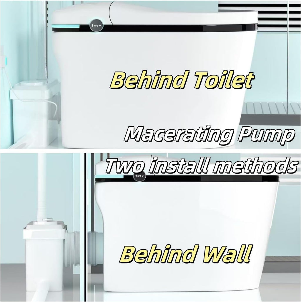 750W Macerating Upflush Smart Toilet with Pump System for Basement,Toilets with Bidet 3-Water-inlet [ADA Tall]