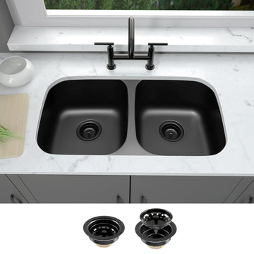 32 Inch Black Kitchen Sink, Double Bowl Kitchen Sink, Undermount Kitchen Sink Stainless Steel, Black Oval Kitchen