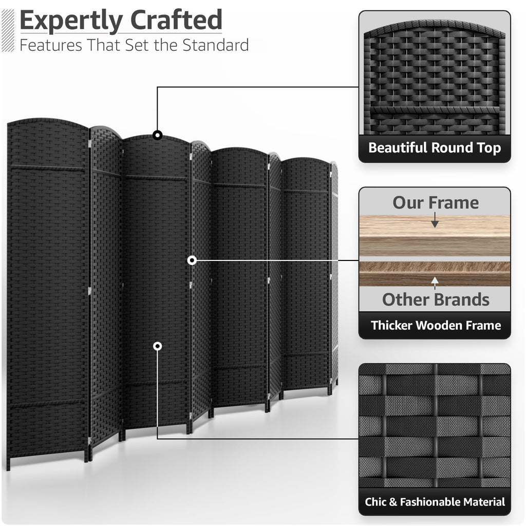 Foldable Room Divider, Mesh Privacy Screen (8 Panel, Black)