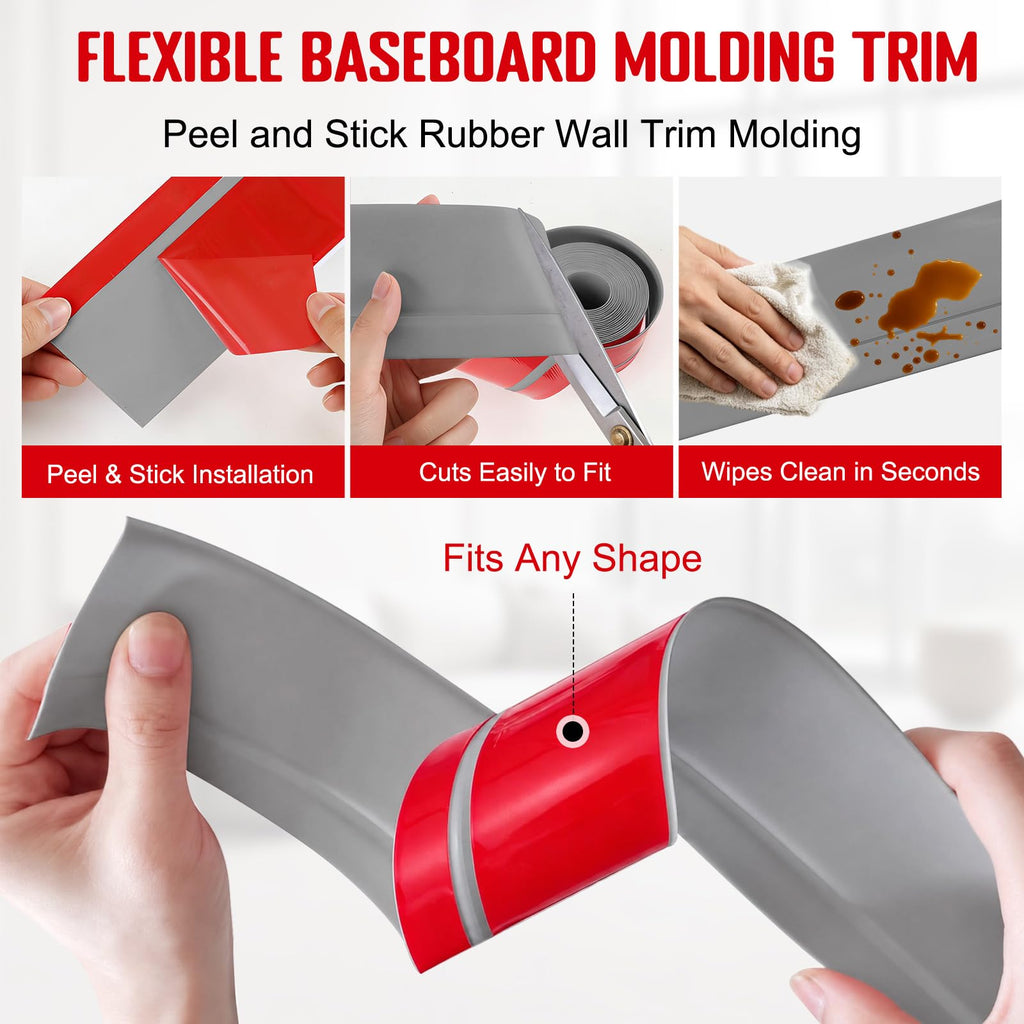 Self-Adhesive Flexible Molding Trim,Waterproof Molding,Grey,2.79inX40ft