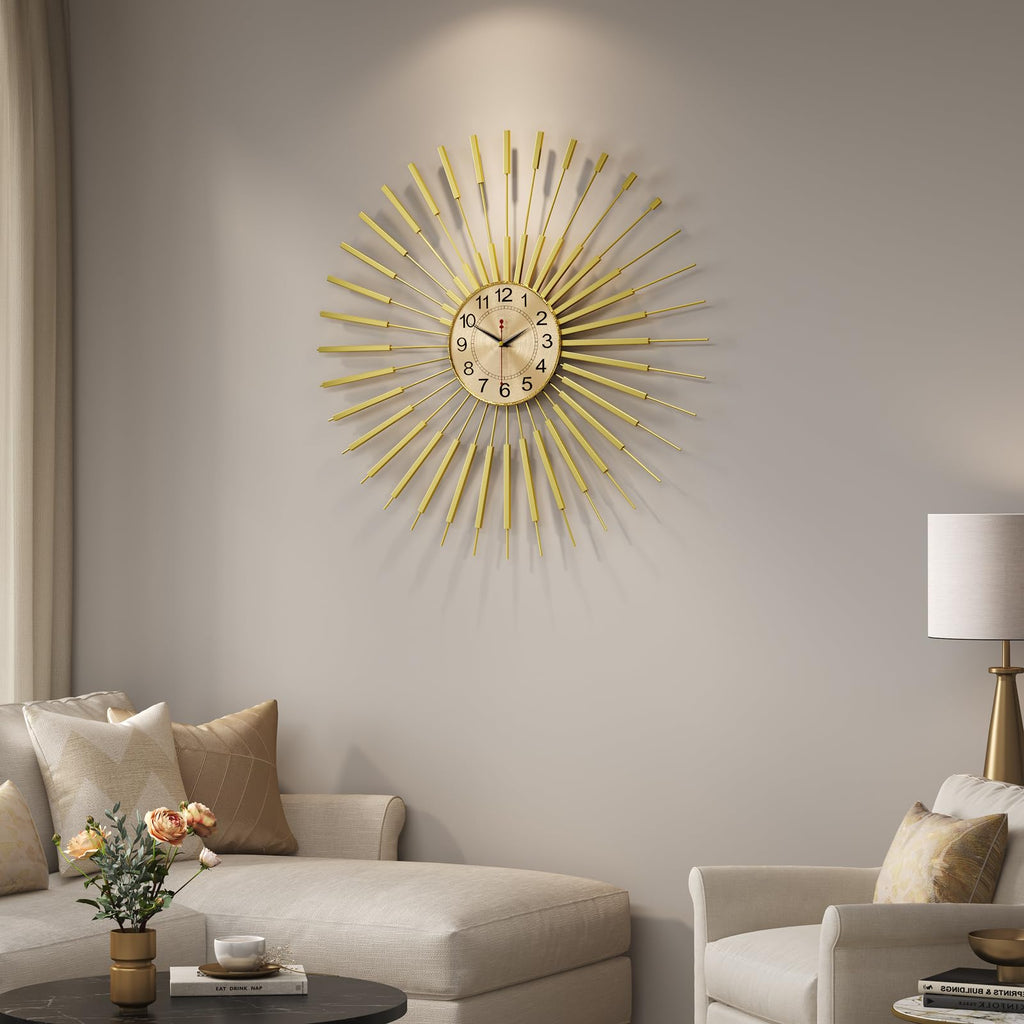 30 Inch Gold Large Wall Clock, Mid Century Modern Sunburst Clocks