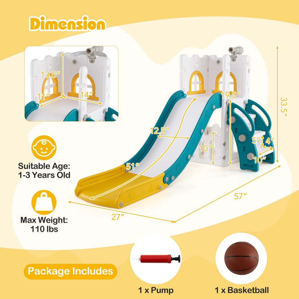 Toddler Slide, 6-in-1 Indoor & Outdoor Kids Slide Playset (Yellow)