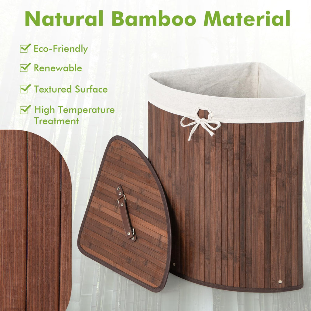 58 L Corner Laundry Hamper with Lid, Removable Liner & Handle Brown