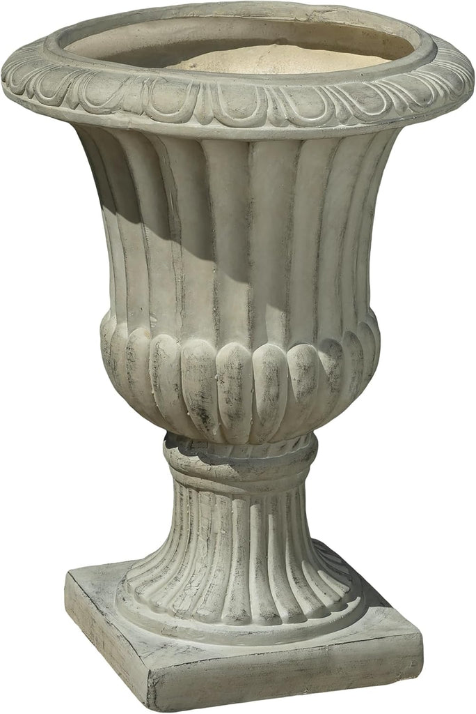 Large Urn Planter Outdoor 26.5" - Antique White Italian Garden Urn Flower Pot, Magnesium Oxide Pedestal Planters for