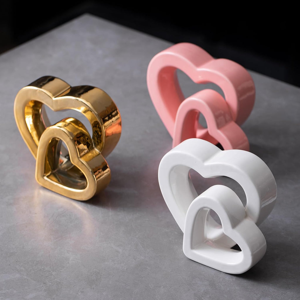 Love decorCeramic Golden Heart Decoration, Valentine's Day, Anniversary, Wedding Gift, Home Decoration (Pink)