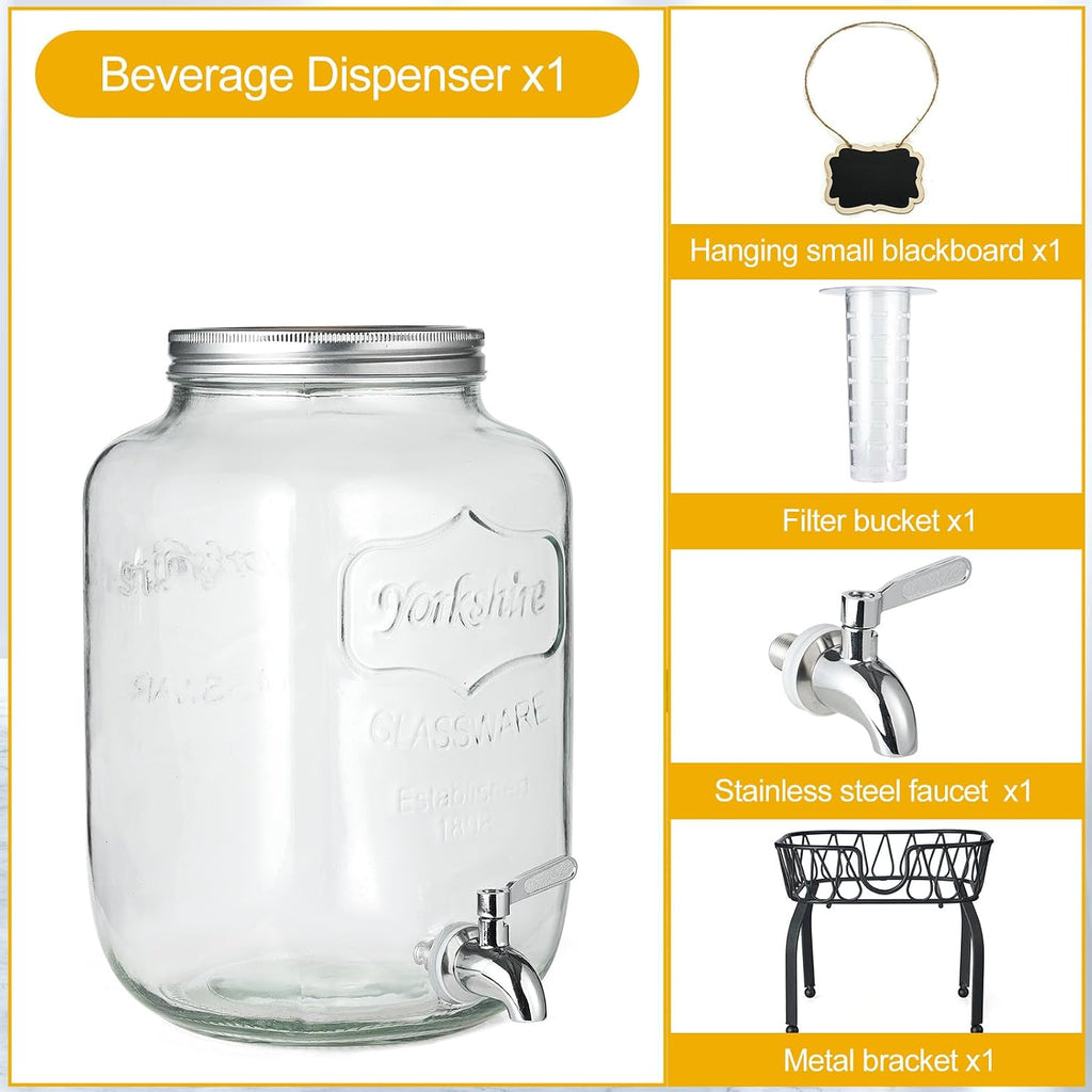 2 Gallon with Stand & Fruit Infuser, Stainless Steel Spigot - for Parties, Drink Dispensers with Lids for Lemonade