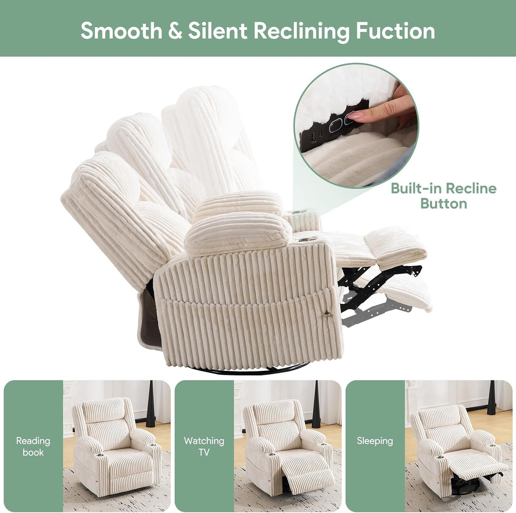 Power Recliner Chair with Massage and Heat, Oversized Swivel Rocker Recliner for Adults with Adjustable Headrest