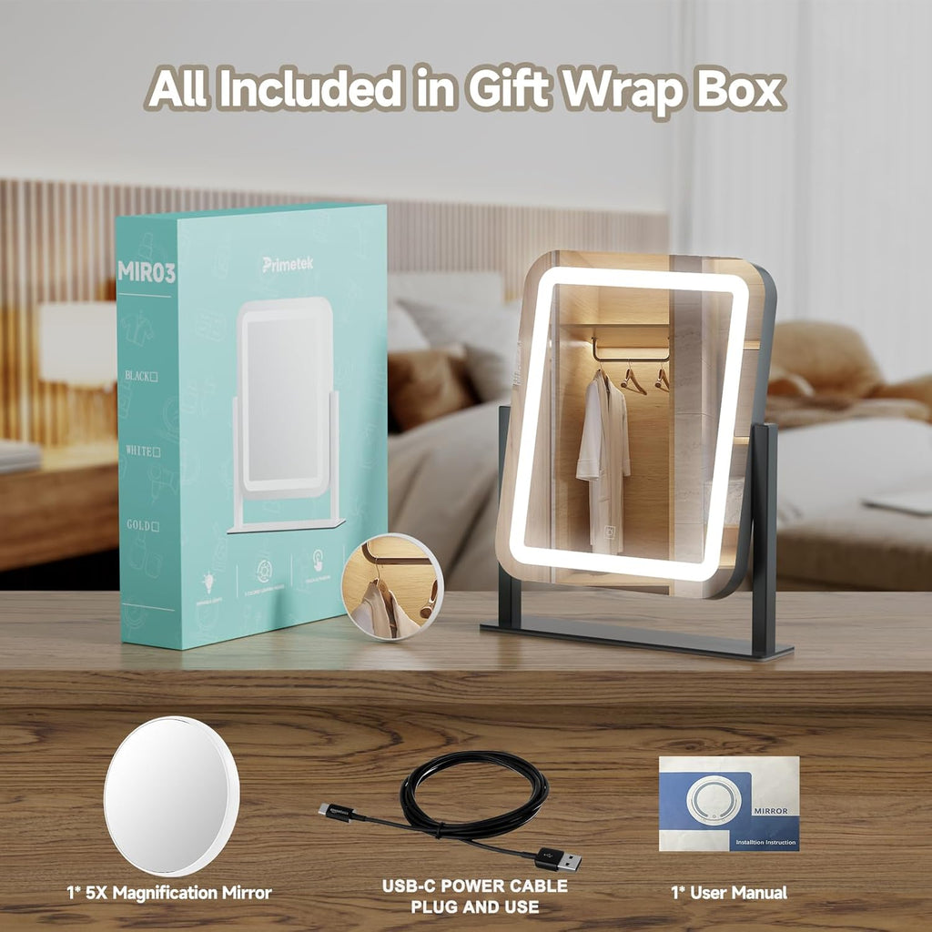 Vanity Mirror with Lights, 16"x14" Large LED Lighted Makeup Mirror, Hollywood Makeup Mirror, Touch Screen, 3-Color