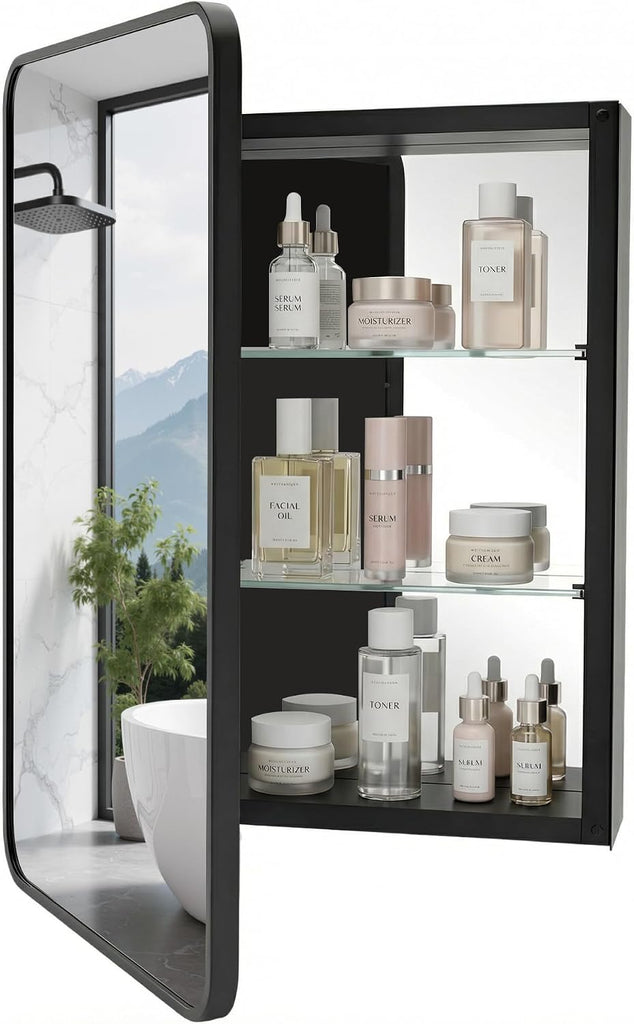 24x16 Inch Medicine Cabinet with Mirror - Recessed or Surface Mount Wall Cabinet, Aluminum Frame with Tempered Glass