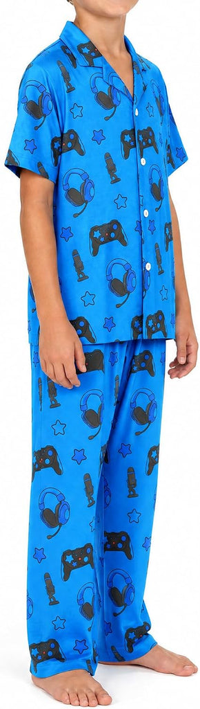 Boys Pajamas 2 Piece Set Big Boys Pjs Button Down Short Sleeve and Pants Kids Sleepwear Loungewear