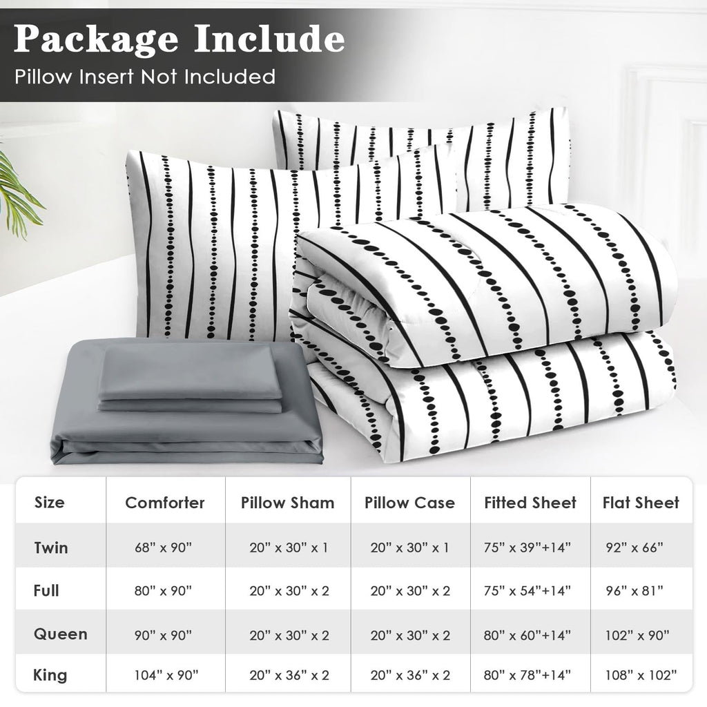 7 Pcs King Size Comforter Set, Striped Boho Bedding
