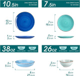 Bonita Stoneware Dinnerware Sets 24 Pieces Service for 6, Hand-Painted Spiral Dishes Set