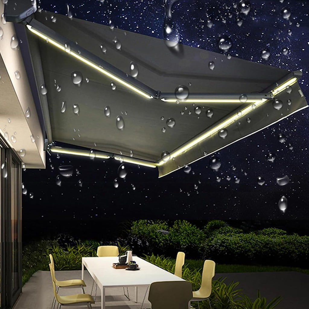 Patio Electric Awning Retractable with LED Light, Protection Sun Shade Shelter for Deck, Balcony, Yard - Remote