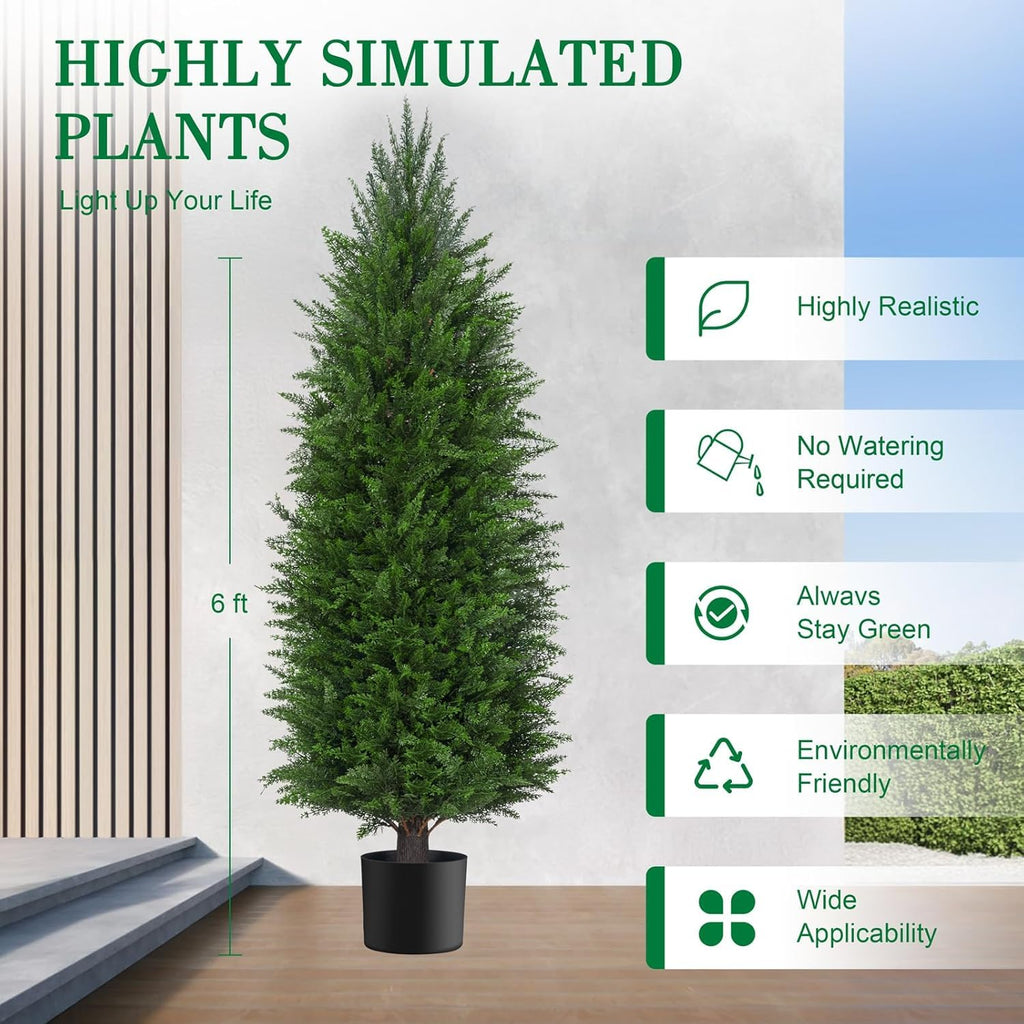 6FT Artificial Cedar Topiary Trees UV Protection for Outdoor 2PCS