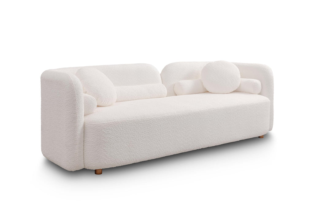 88.58'' 3-Seat Modern Curved Boucle Sofa, Cozy Thick Upholstered Teddy Loveseat, Half Moon Aesthetic Design Sherpa