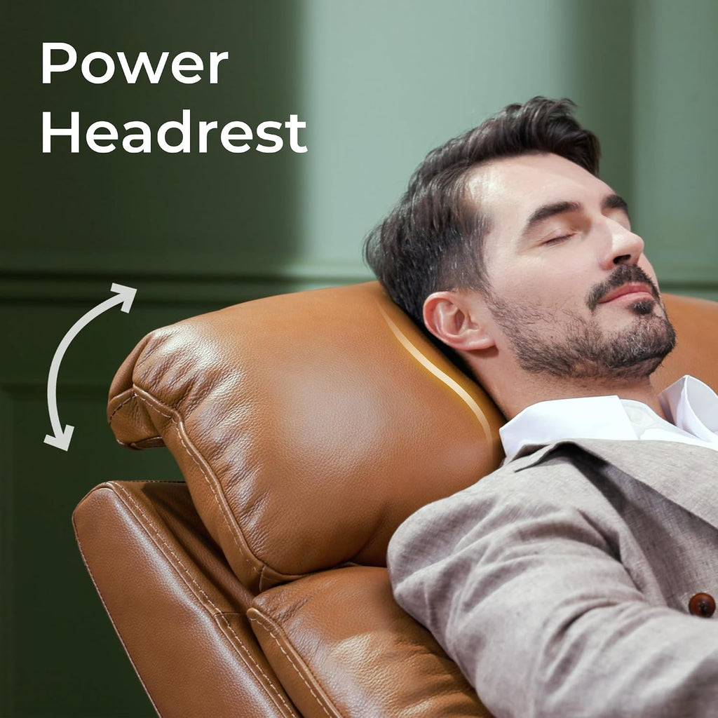 Leather Power Swivel Recliner Chair for Adults, Triple Motor Electric Rocker Recliner with Adjustable Headrest and
