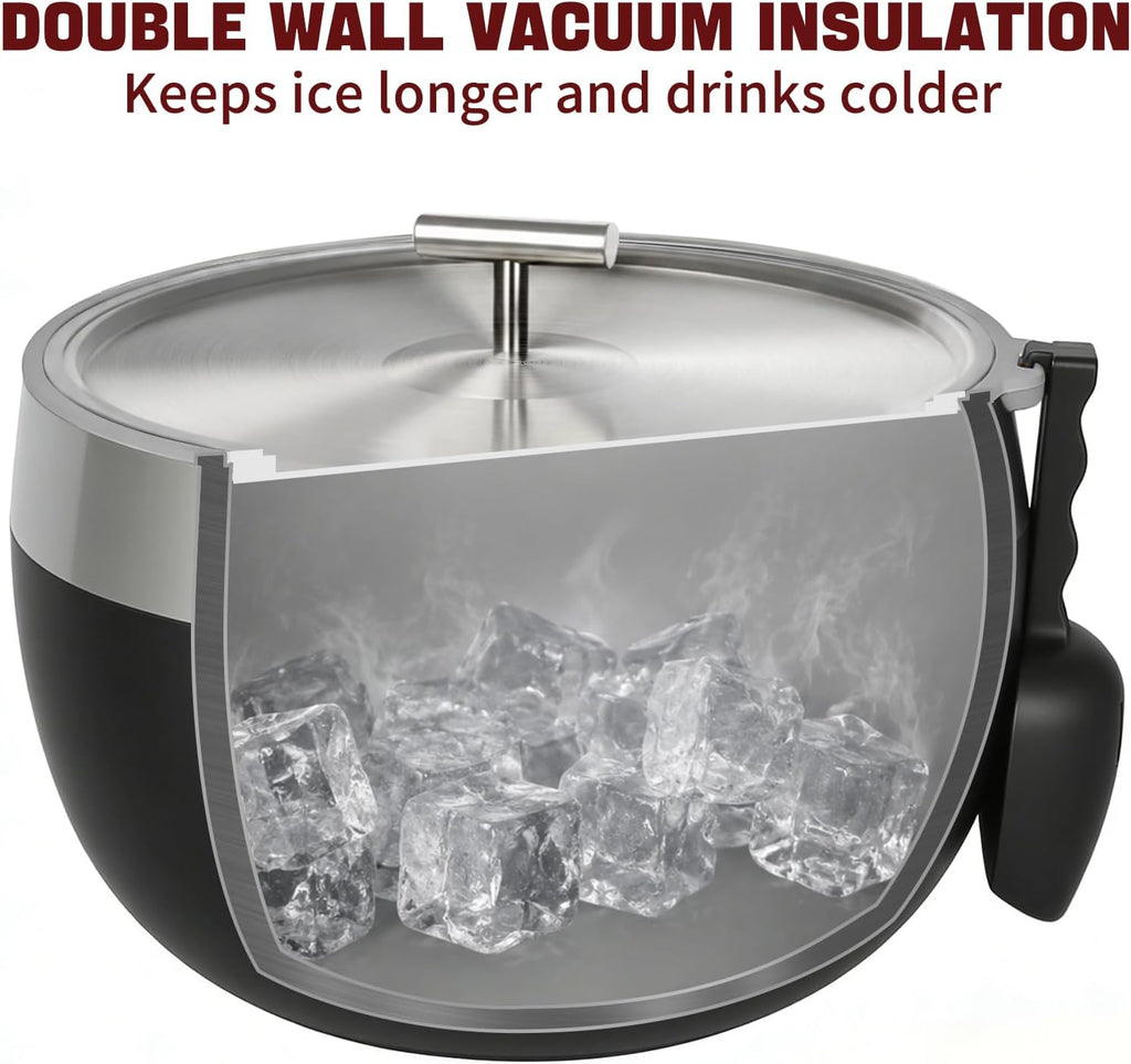 7.4 Quart Large Insulated Ice Bucket with Lid & Scoop Black