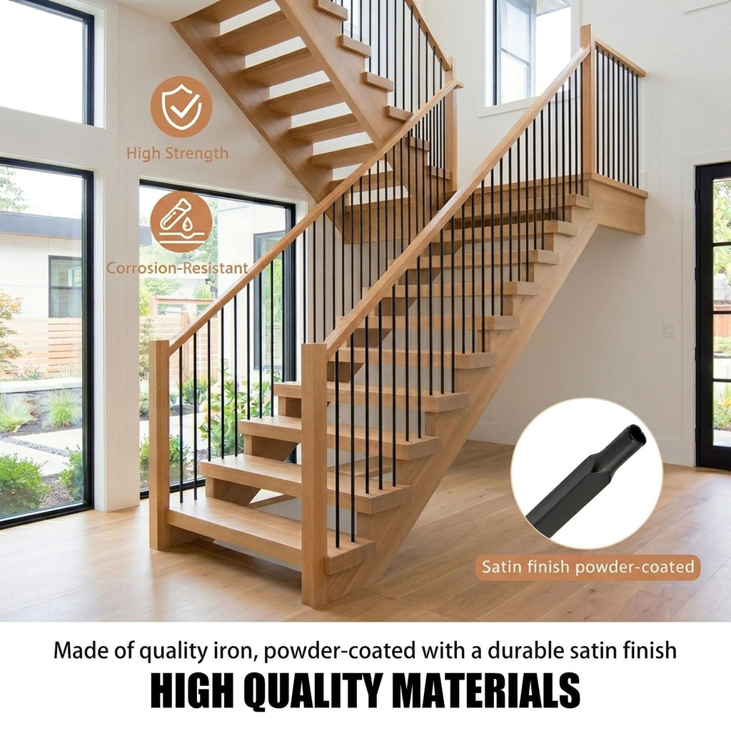 30 Pack Iron Balusters Spindles for Staircase Indoor, 44" x1/2" Straight Metal Balusters Square Balusters for