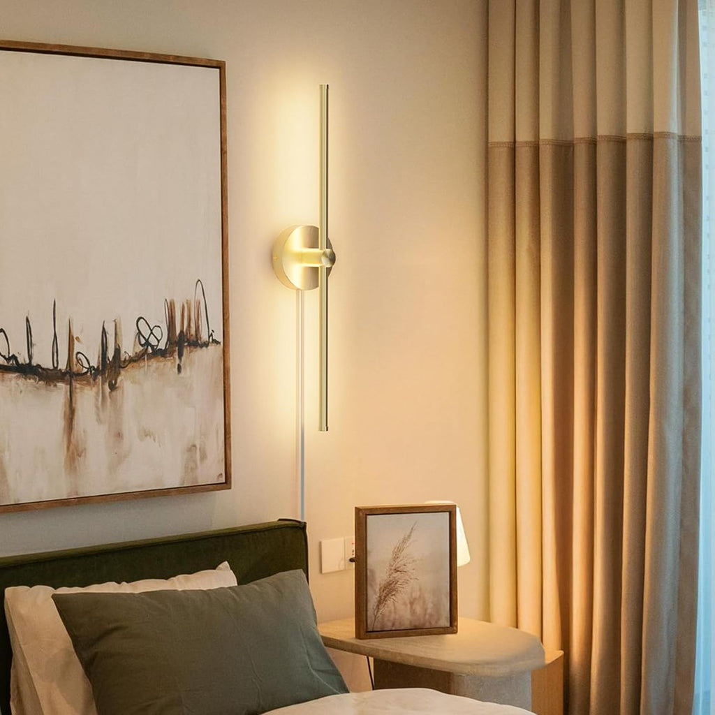 Plug in or Hardwired Linear Wall Sconce: 24 Inch LED Indoor Modern Linear Wall Lights Set of Two with On/Off Switch