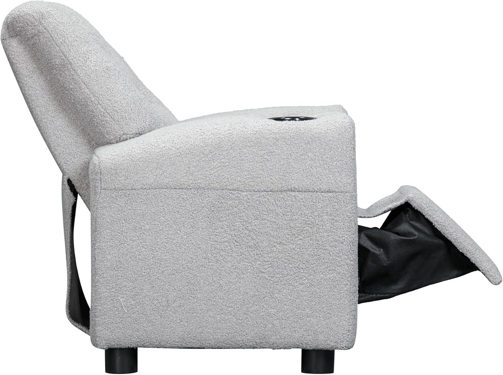 Chase Kids Recliner Chair with Cup Holder and Footrest, Soft Upholstered Toddler Push-Back Recliner with Padded
