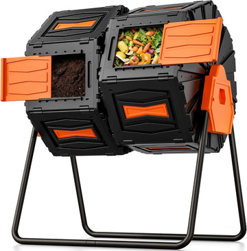 Composter Tumbler Outdoor, 45Gal Dual Chamber Batch Rotating Compost Tumbler, Easy Assembly/UV Resistant/BPA-Free/HOA