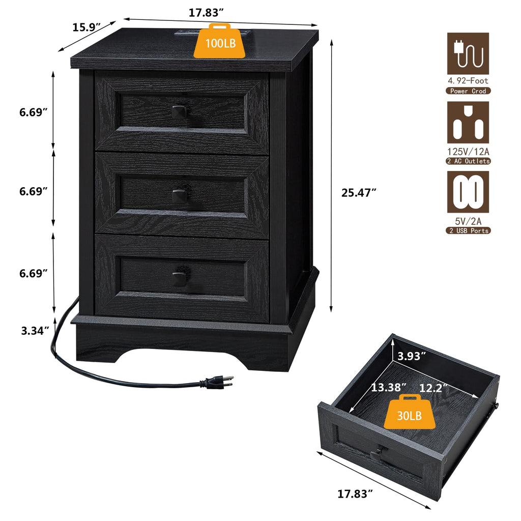 Farmhouse, 25" Chest of Drawers, Black