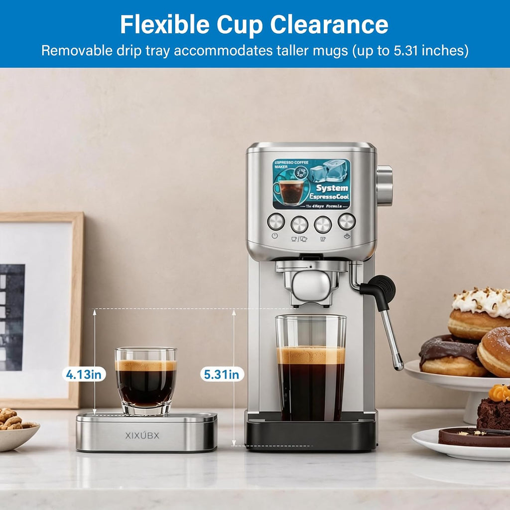 Cold Brew Espresso Maker with Milk Frother for Cappuccino & Latte | 20-Bar Pump, Built-in Pressure Gauge, Powerful