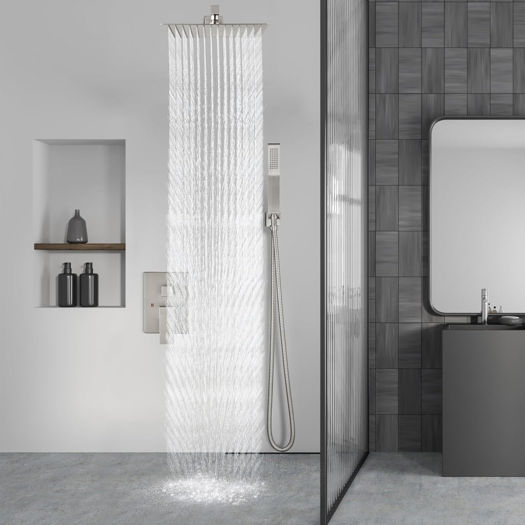 Shower Faucet Set with Handheld Brushed Nickel 8 Inch Head
