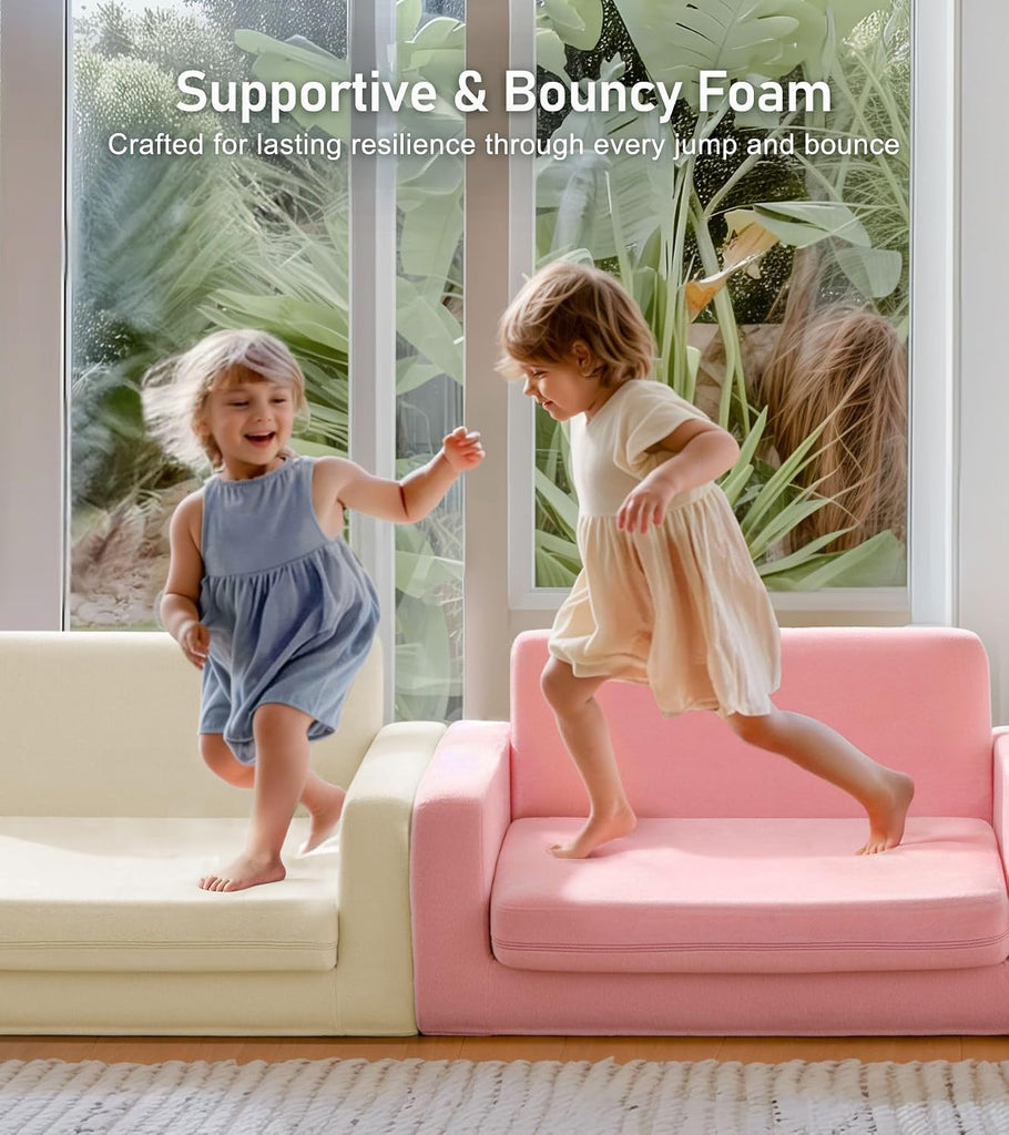 In-1 Extra Wide Convertible Kids Couch, Flip Open Kid Sofa, Machine-Washable Kid Couch for Girls, Kids Sofa for Fun
