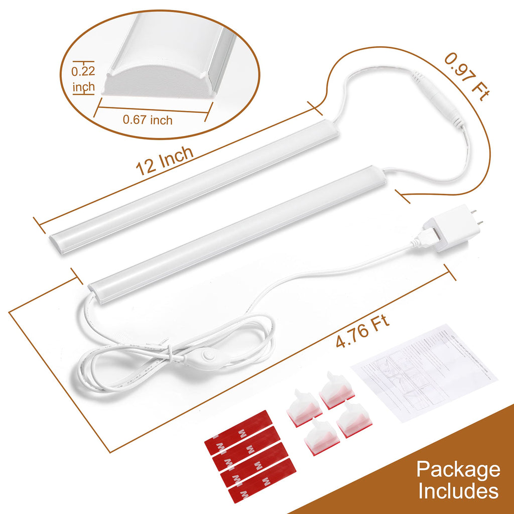 Under Cabinet Lighting, 2pcs 12" 3000K Dimmable LED Closet Light, USB Plug, Memory Function, Linkable Cabinet Light
