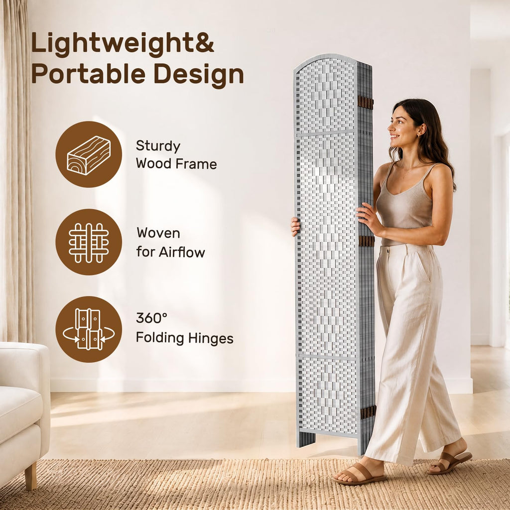 Room Divider, Folding Privacy Screen, 4 Panel Wall Divider, Stone