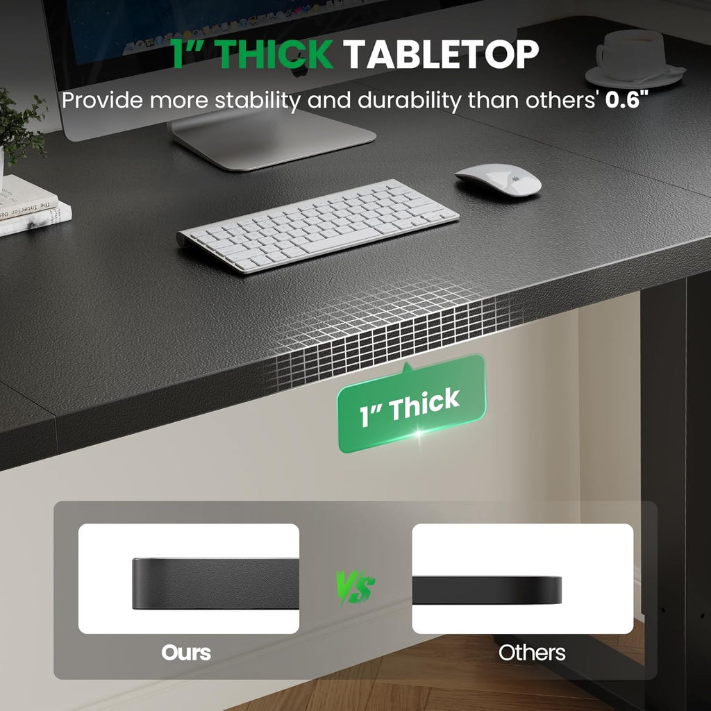 Black 60x28 in Electric Standing Desk, 1 Inch Thick Tabletop | Double Beam Frame, Holds 220lbs, Sit Stand, 3 Memory