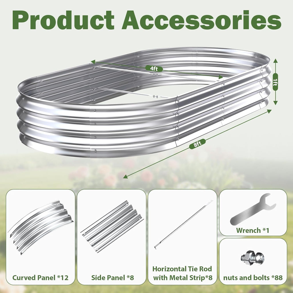 Galvanized Raised Garden Bed Outdoor, 8x4x1ft(2 Pack) Metal Heavy Duty Planter Boxes for Gardening, Easy Assemble