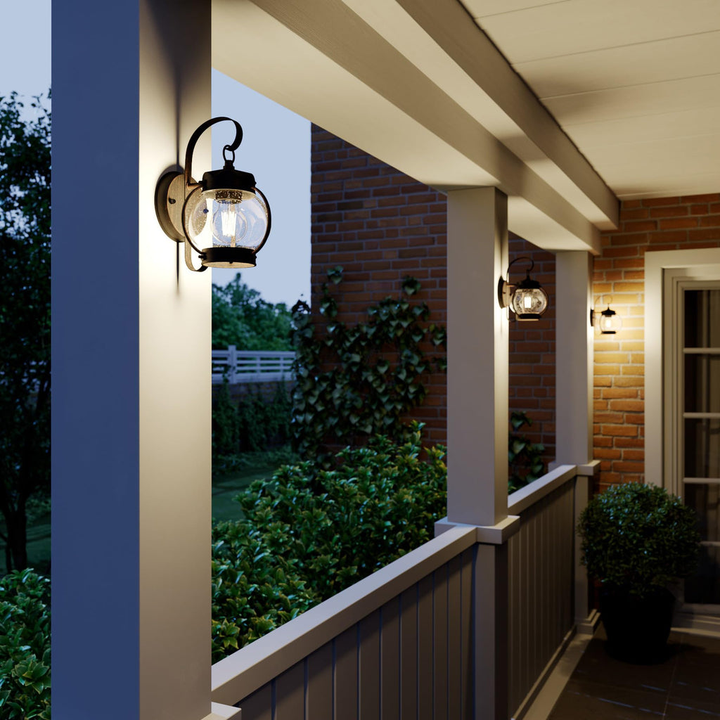10.2" Outdoor Wall Light, Rustic Lantern Sconce with Bubble Glass Shade, Rust Brown Exterior Light for Porch Decor