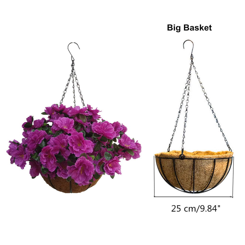 Flo Artificial Flower Hanging Basket Market Outdoor Decoration Hanging Silk Flowers Basket with Artificial Azalea