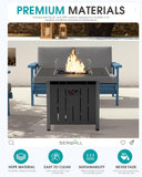 33" Outdoor Fire Pit Table, 50,000 BTU Square Propane Fire Pit Table with Lid, Glass Rock & Glass Wind Guard, HDPE Outdoor Furniture for Patio - Image 5