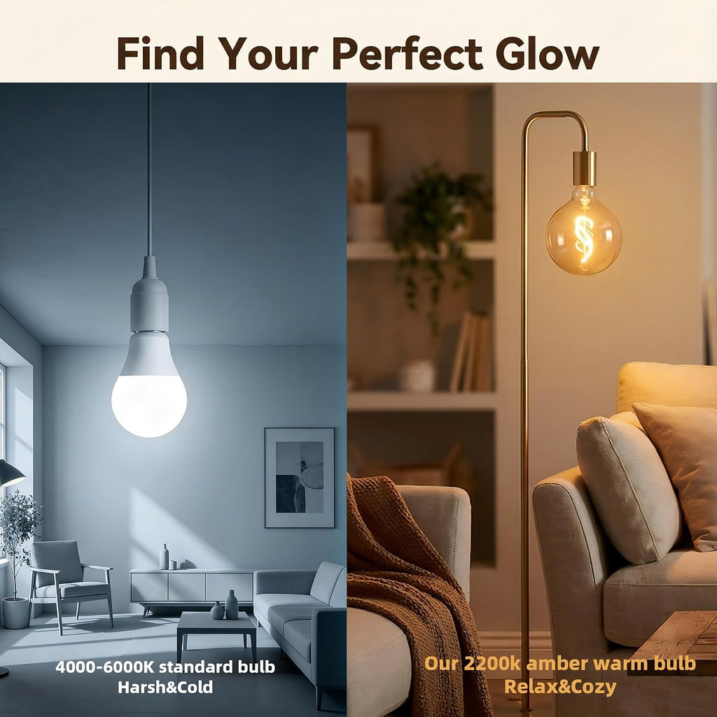 Oversized LED Edison Bulb, Amber 4W 2200K Dimmable E26 Globe 1PK