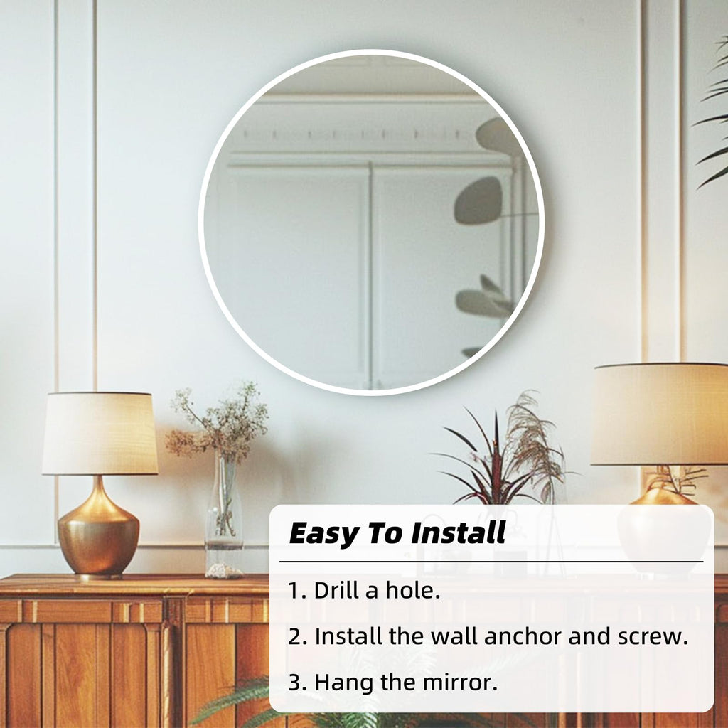 White Round Mirror 30 inch, Circle Mirror, Matte White Metal Frame