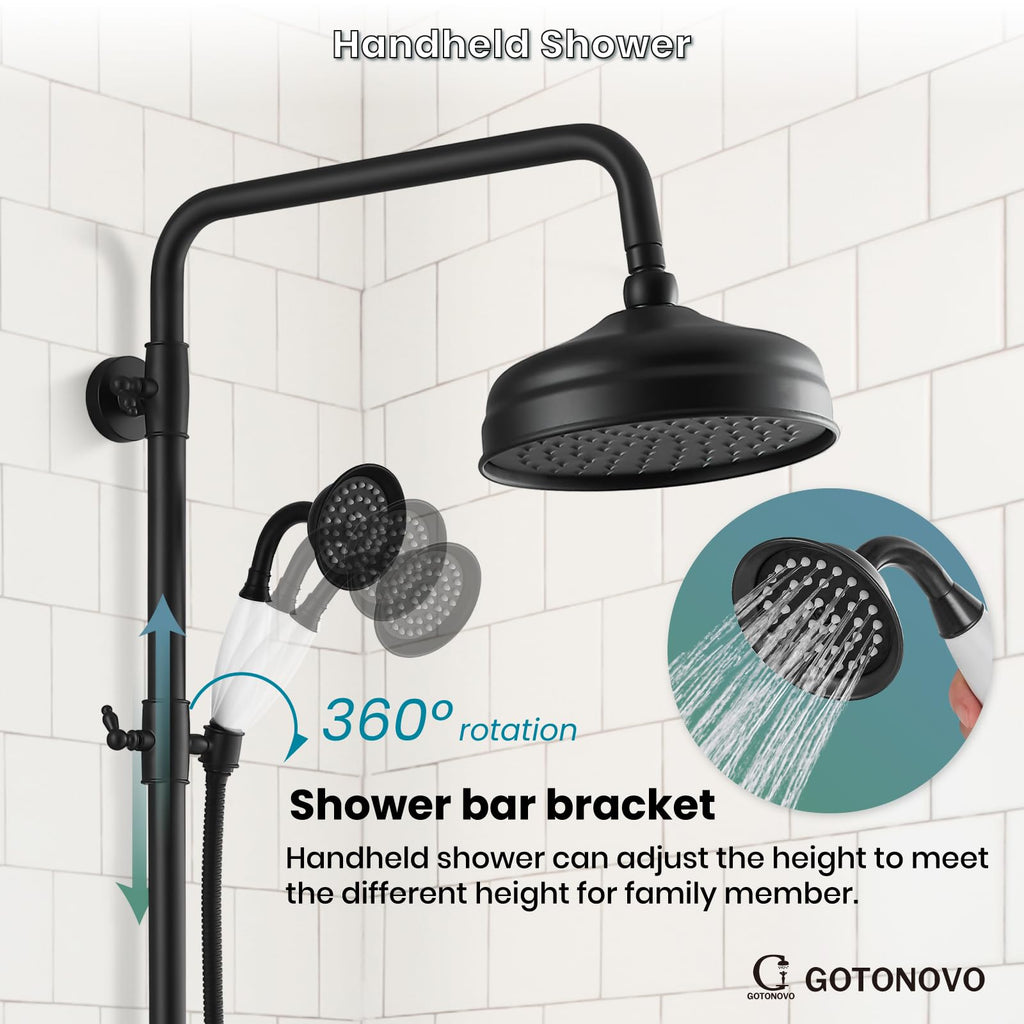Exposed Shower Faucet Set Luxury,Matte Black,Straight Rod