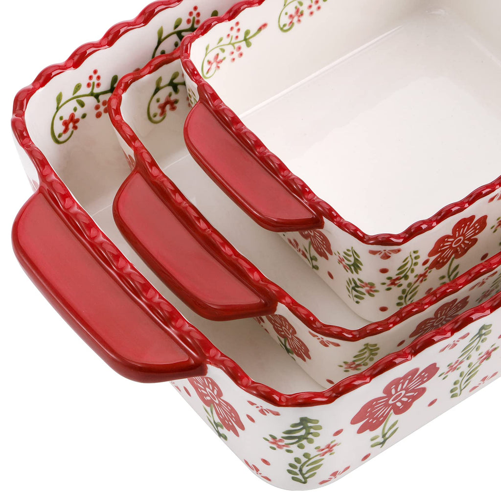 3 Pack Ceramic Baking Dishes, Rectangular Bakeware Set Hand-painted Lasagna Pan Porcelain Serving Bakeware for Pasta