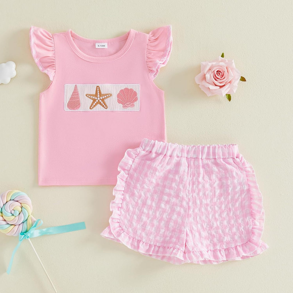 Toddler Baby Girls Summer Clothes Short Sleeve T-shirt Top Ruffle Elastic Shorts 2Pcs Cute Outfits
