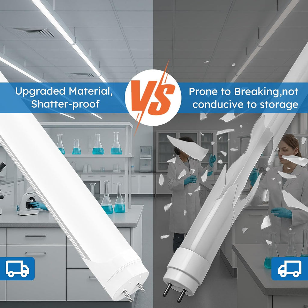 T8 LED Tube Lights 4ft, 48 Inch Fluorescent Replacement Bulbs, 5000K Pure Daylight, Hybrid Type A+B